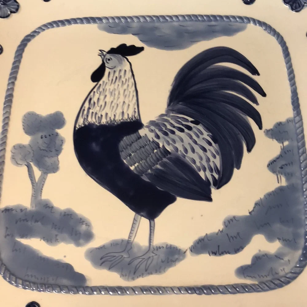 Certified International Pamela Gladding Blue Rooster Square 13.5” Platter
